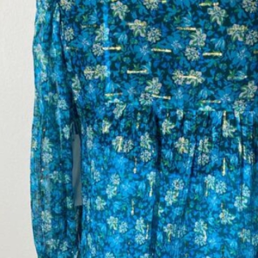 Shoshanna Regency Gold Liberty Print Y2K “Edie” Fairy Blouse Primary Blue - Picture 9 of 9